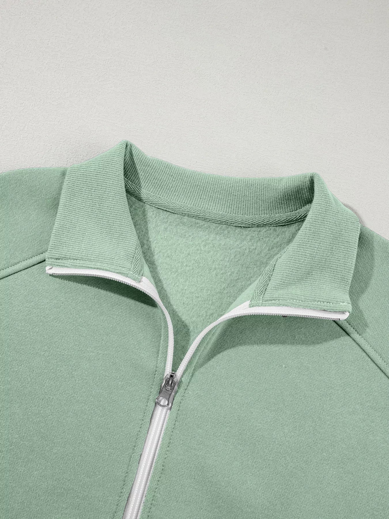 Drop Shoulder Zip Up Jacket and Drawstring Pants Active 2pcs Set