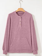 Ribbed Texture Drop Shoulder Henley Top