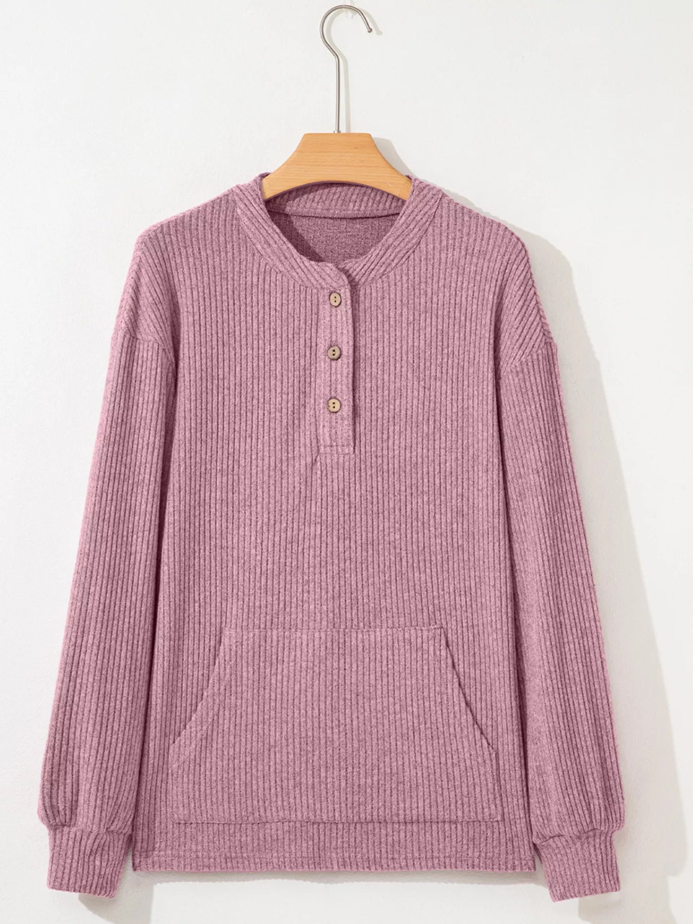 Ribbed Texture Drop Shoulder Henley Top