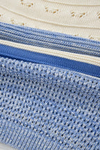 Openwork Striped Knit Long Sleeve Sweater