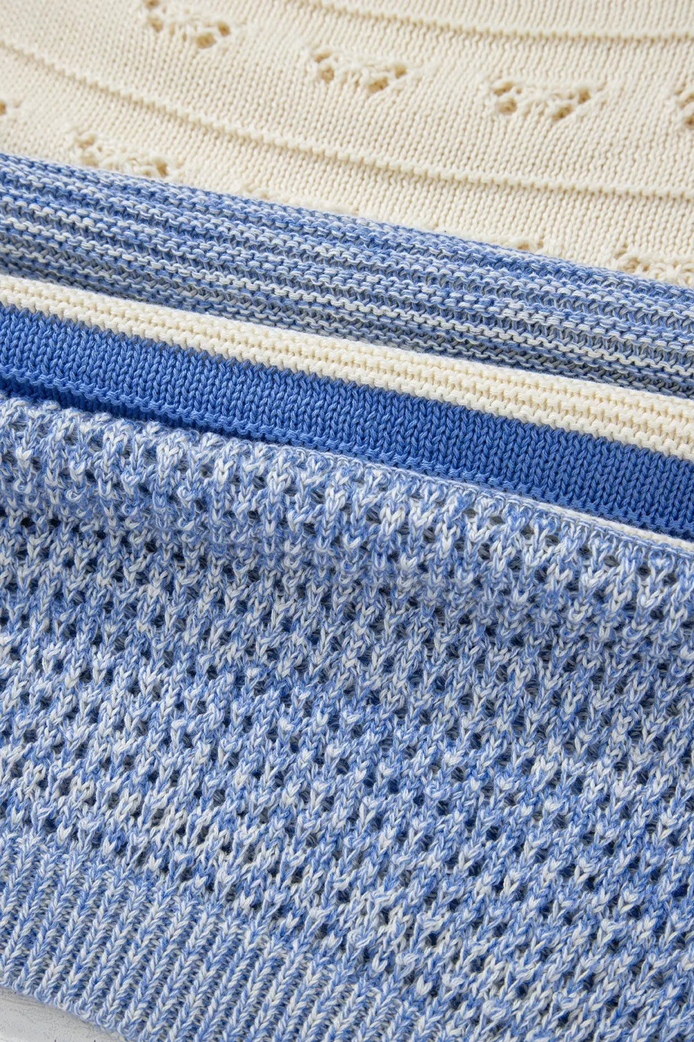 Openwork Striped Knit Long Sleeve Sweater