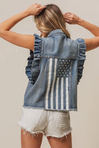 BiBi American Flag Washed Denim Jacket