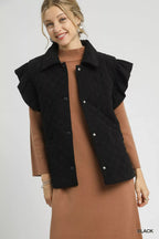 Umgee Corduroy Quilted Ruffle Sleeve Vest