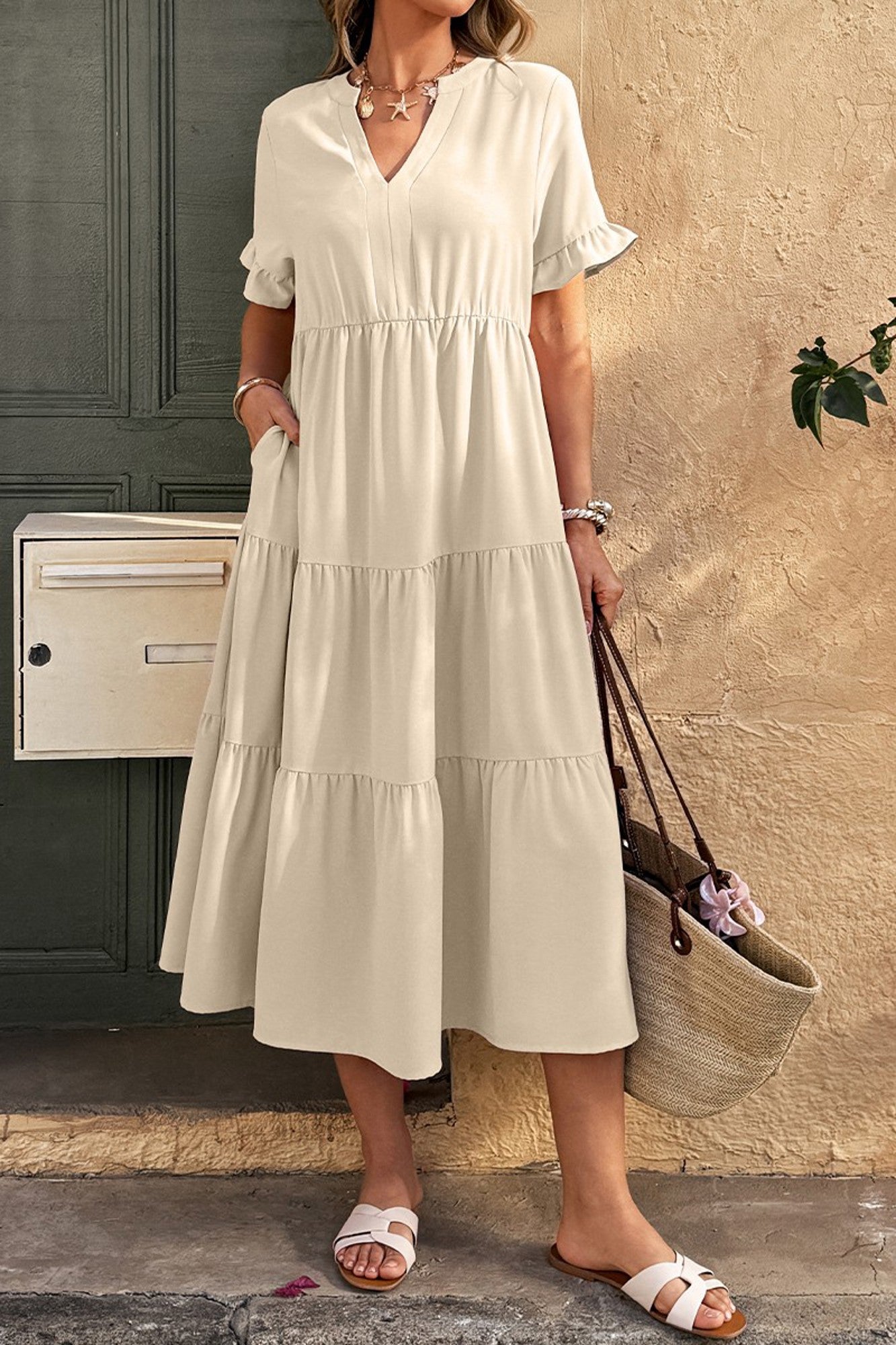 Love Kuza Sunset Stroll Tiered Midi Dress