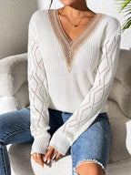 V-Neck Hollow Knit Sweater