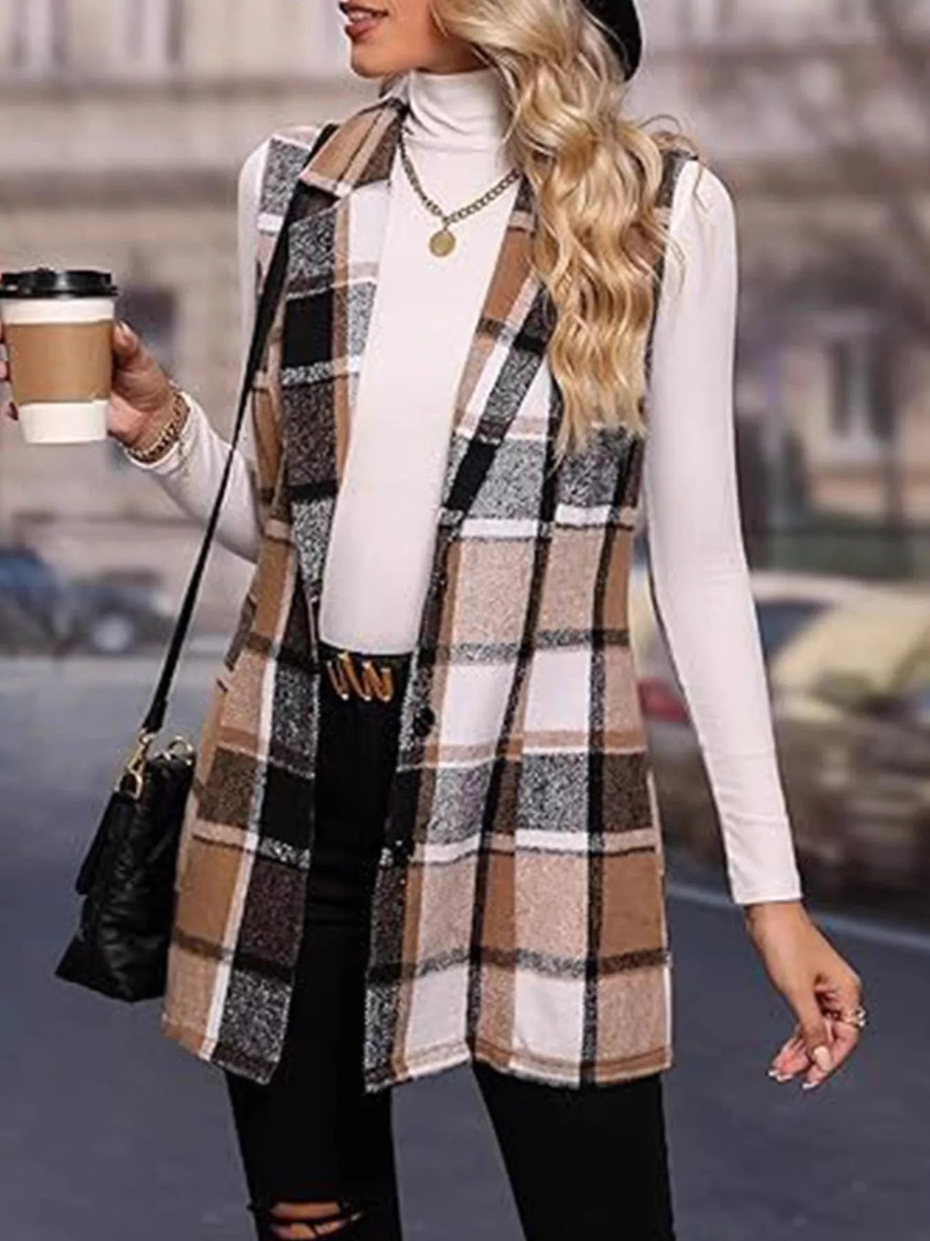 Plaid Button Up Vest Coat