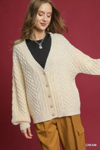 Umgee Cable Knit Pearl Button Cardigan