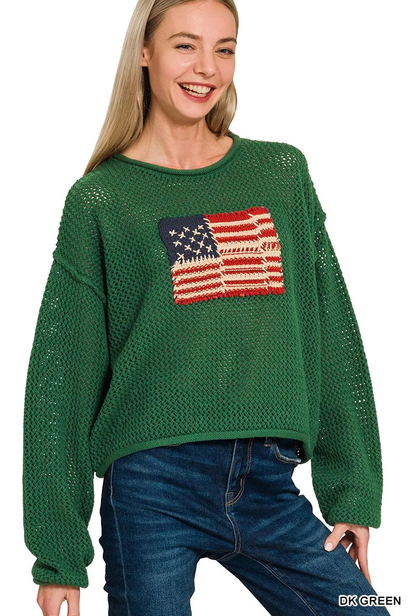 Zenana Zenana American Flag Crew Neck Sweater
