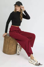 Umgee Cable Knit Textured Wide Leg Pants