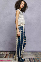POL Openwork Wide Leg Pants with Stripe Detail