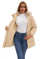 Full Size Fur Hooded Warm Winter Parka Outerwear Plus Size