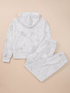 Abstract Print Loose Drop Sleeve Hoodie and Elastic Waistband Pants Set