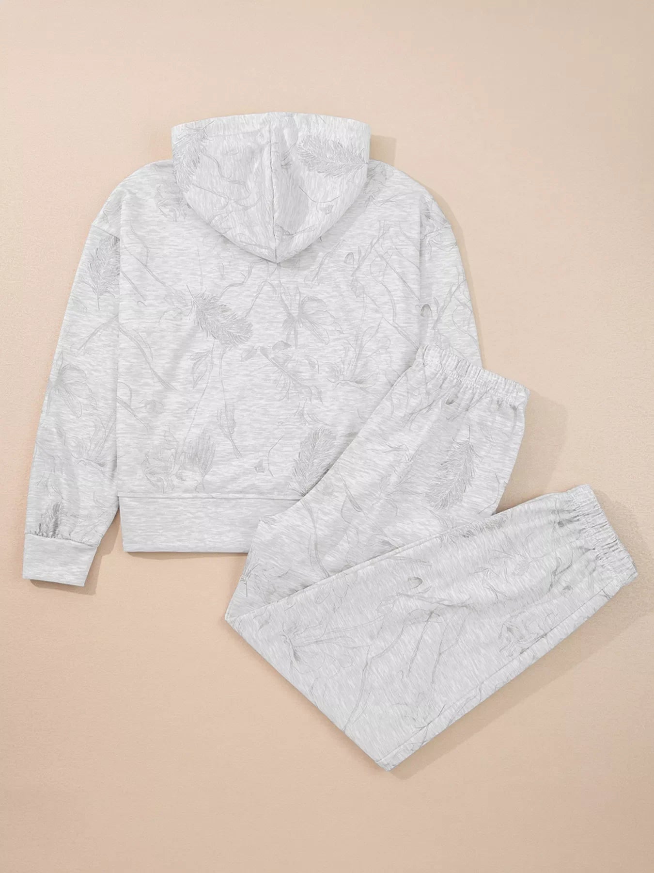 Abstract Print Loose Drop Sleeve Hoodie and Elastic Waistband Pants Set