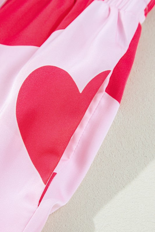 Heart Valentines Short Sleeve Pants Pajamas Set