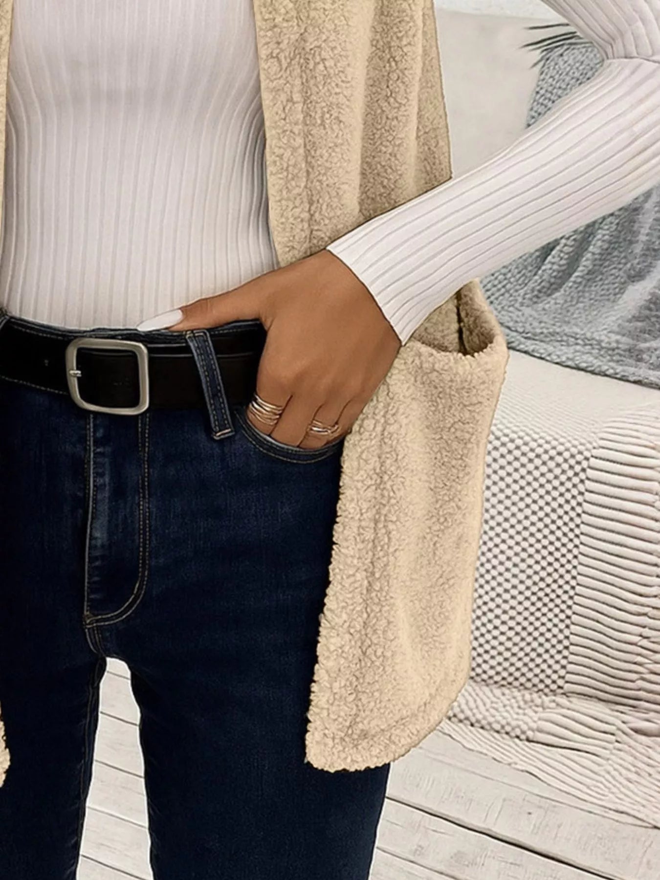 Sleeveless Fuzzy Fleece Vest Coat