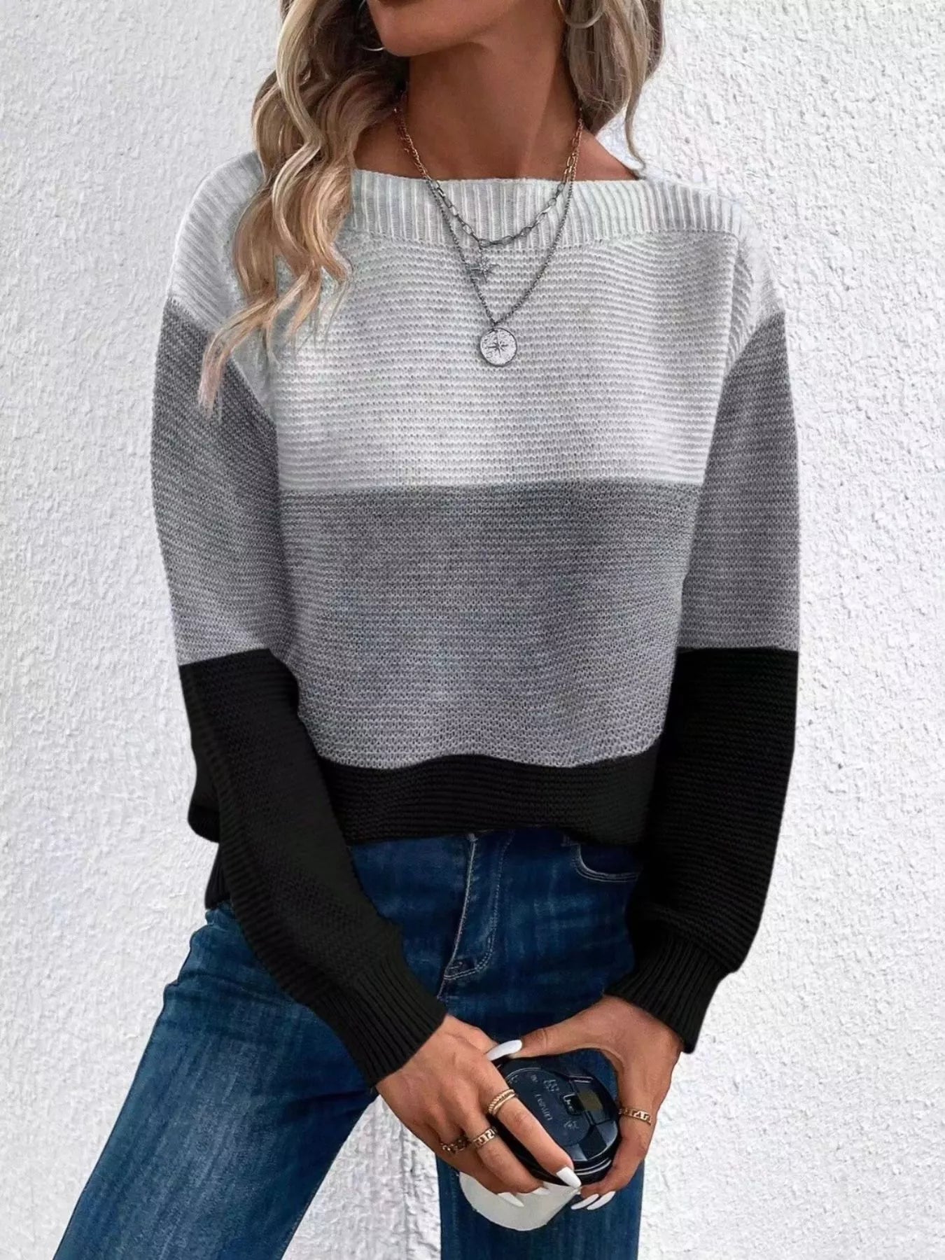 Color Block Long Sleeve Sweater