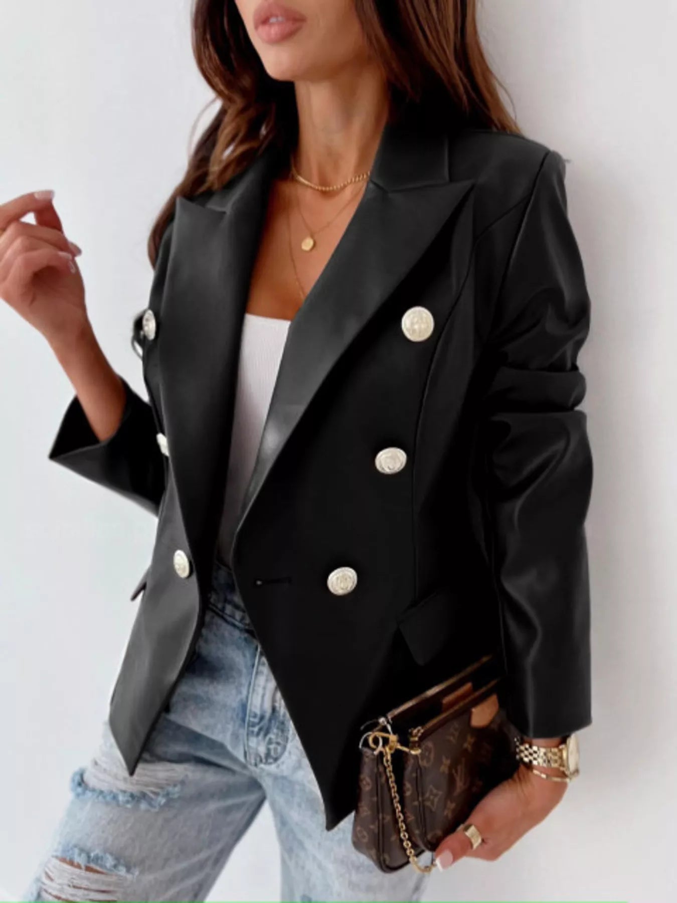 Lapel Collar Leather Blazer