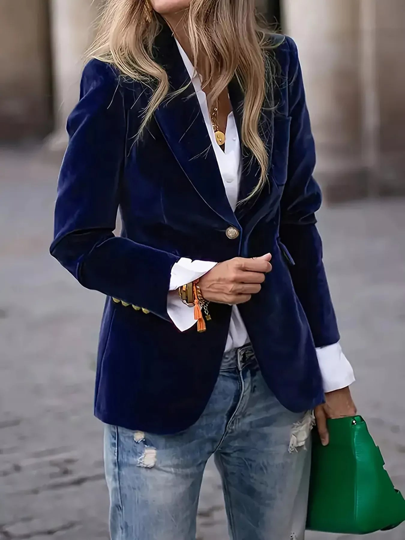 One Button Long Sleeve Blazer