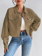 Casual Corduroy Snap Down Cropped Jacket