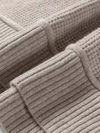 Waffle Texture Knit Ribbed High Neck Drop Shoulder Sweater