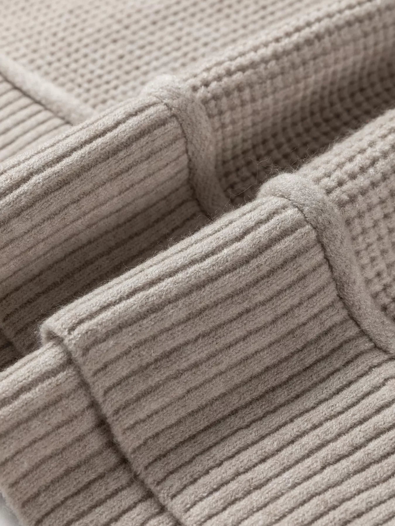 Waffle Texture Knit Ribbed High Neck Drop Shoulder Sweater