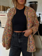 Belted Open Front Floral Winter Coat