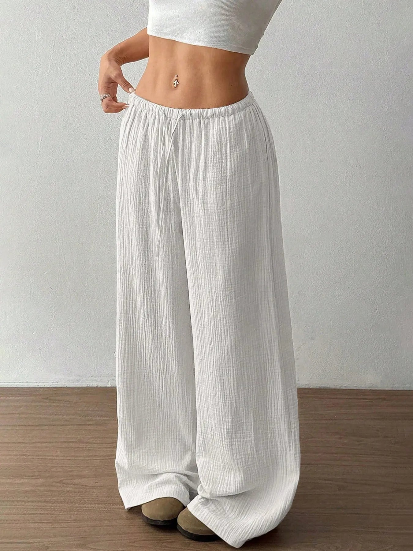 Drawstring Wide-Leg Casual Pants