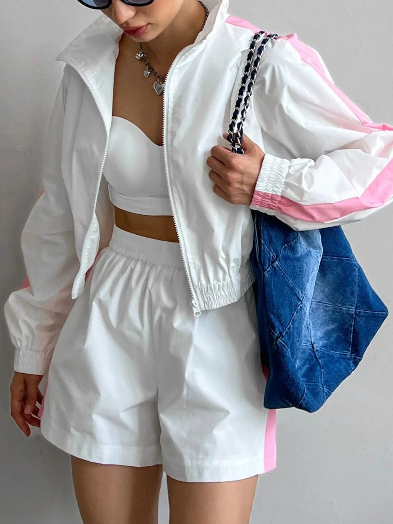 Zip Up Long Sleeve Jacket and Shorts Set
