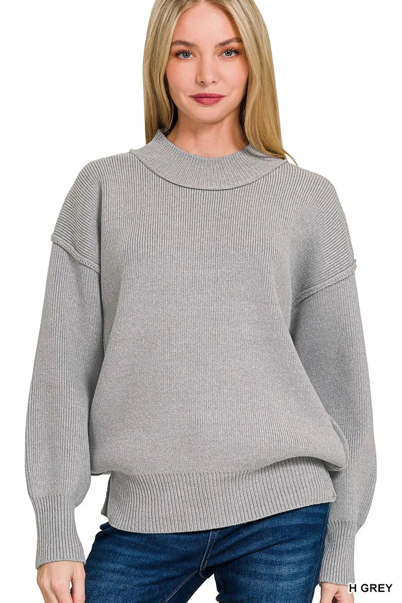 Zenana Wide Neckband Drop Shoulder Sweater