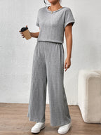 Round Neck Short Sleeve Top and Pants Set