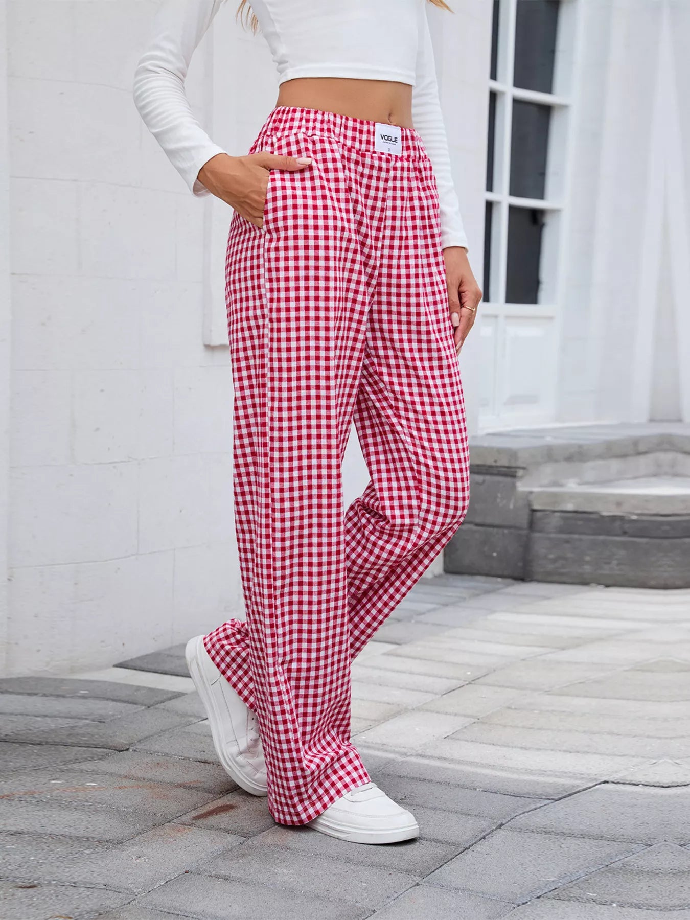 Plaid Wide Leg Casual Pants