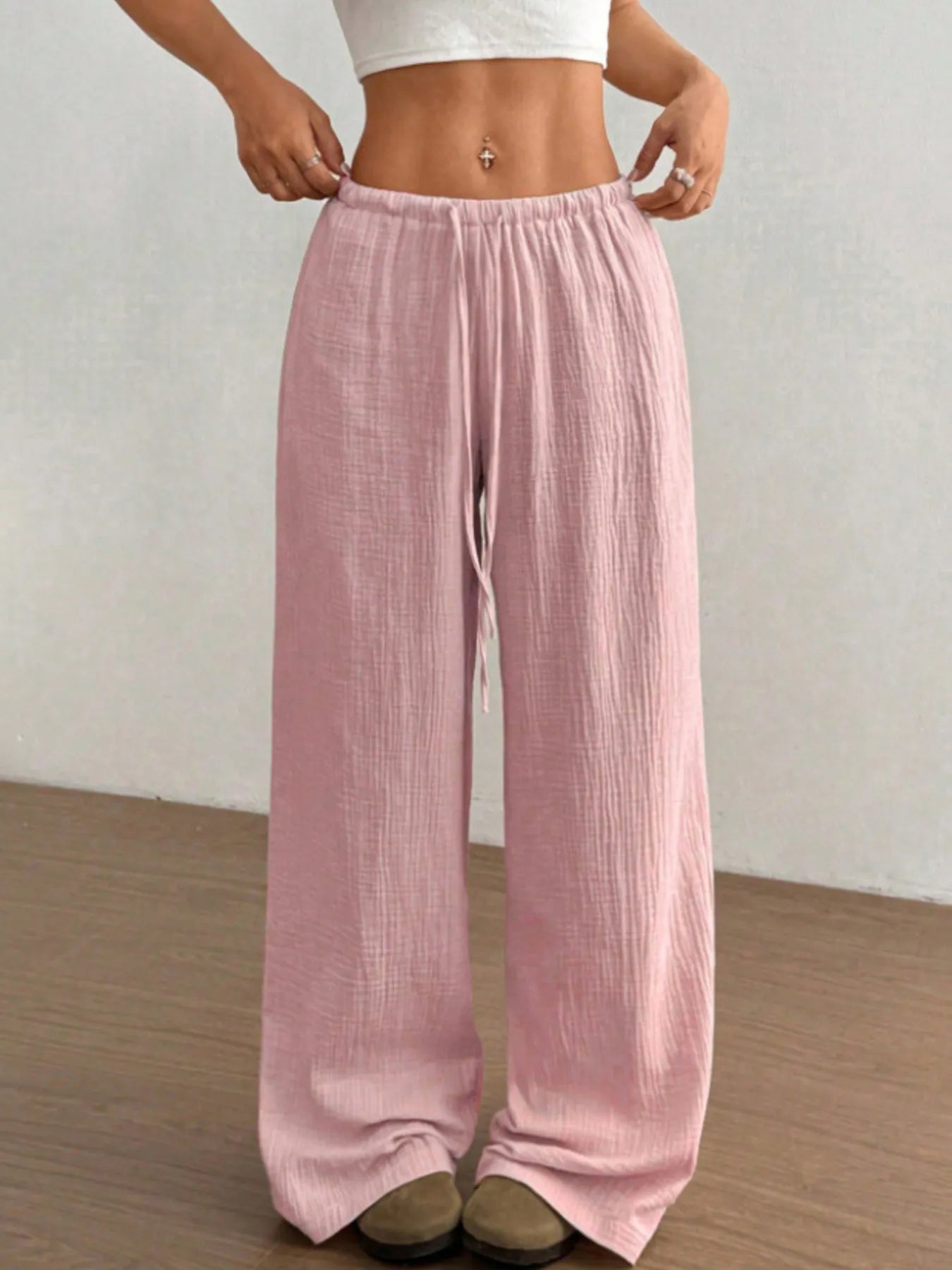 Wide Leg Drawstring Casual Pants