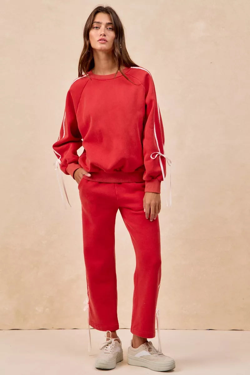 BiBi Side Lined Bow Details Fleece Sweatshirt