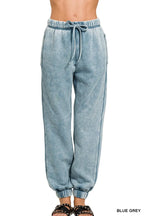 Zenana Acid Wash Fleece Sweatpants with Pockets