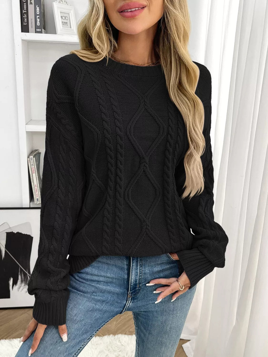 Cable Knit Round Neck Sweater
