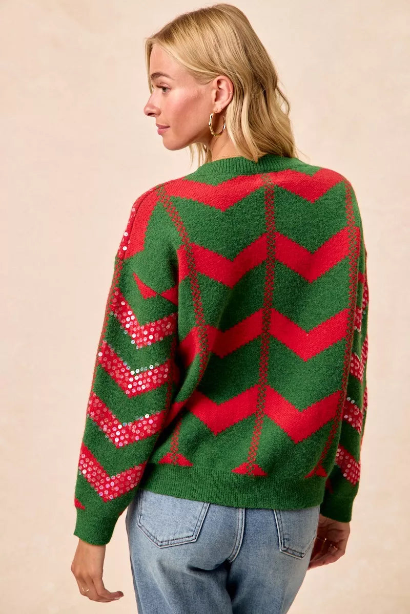 BiBi Christmas Theme Chevron Sequins Detail Sweater