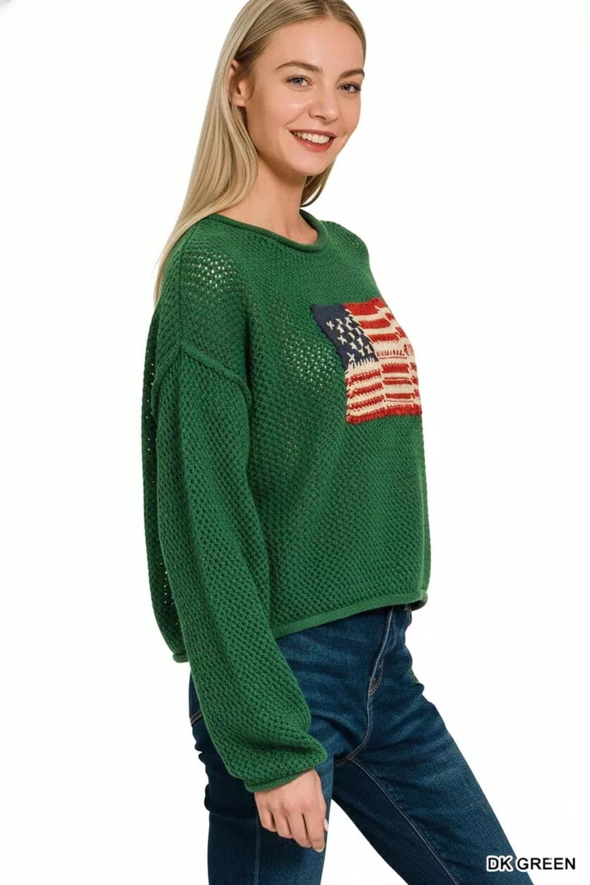 Zenana Zenana American Flag Crew Neck Sweater