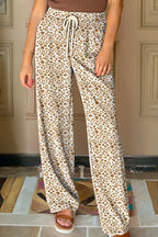 Leopard Drawstring Elastic Waistband Loose Pants