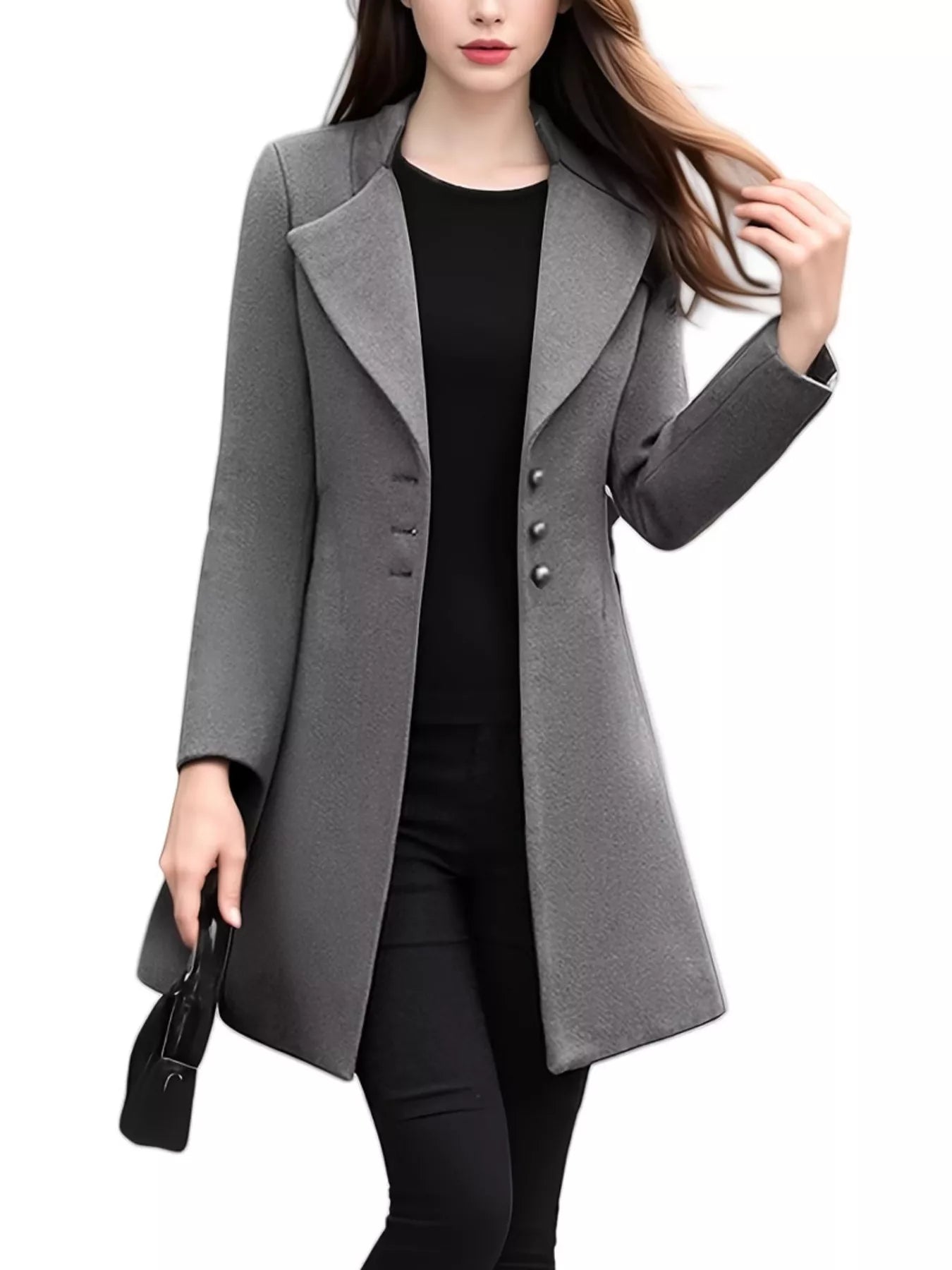 Full Size Single-Breasted Long Sleeve Overcoat Plus Size