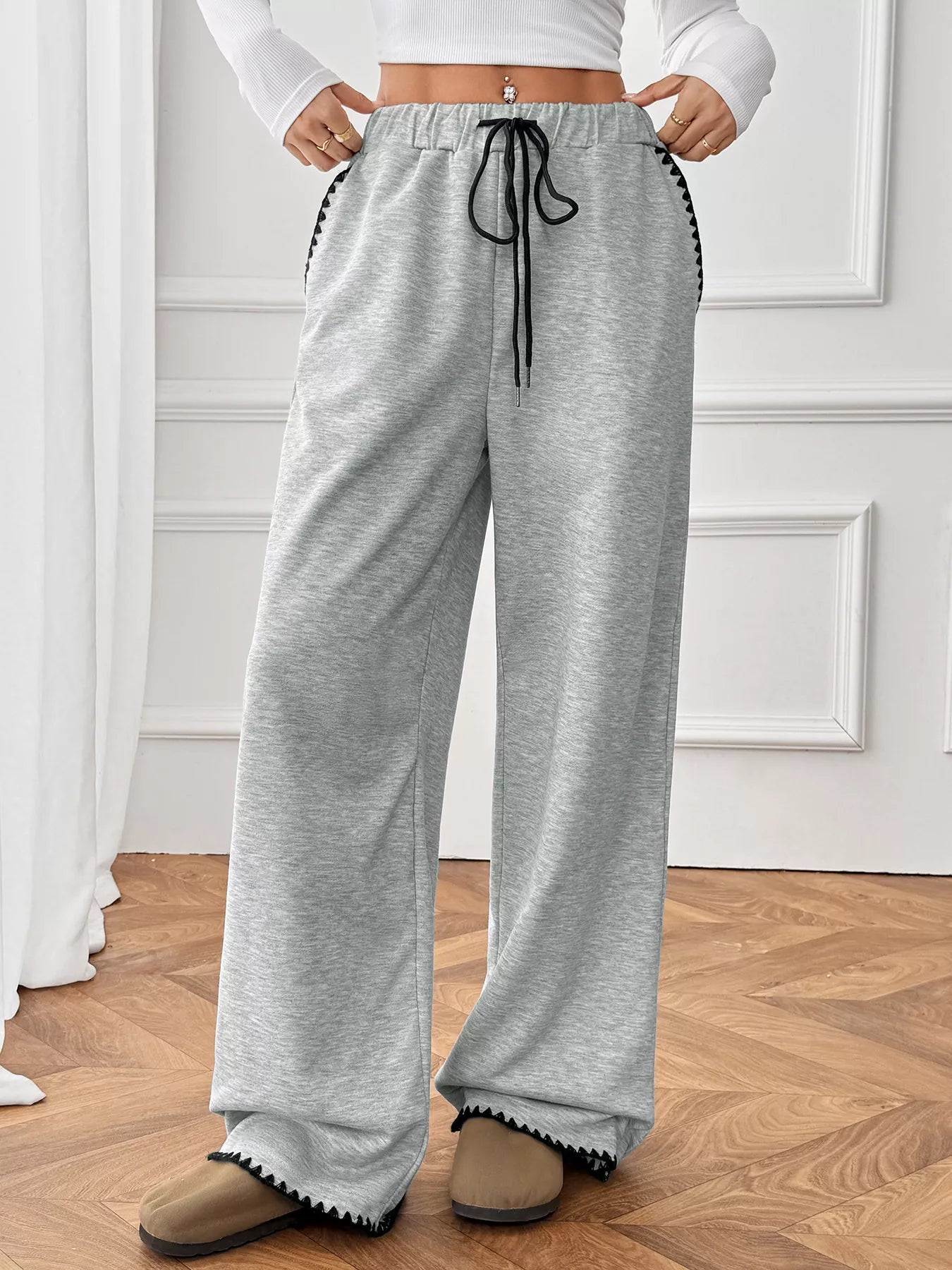 Wide-Leg Drawstring Pants