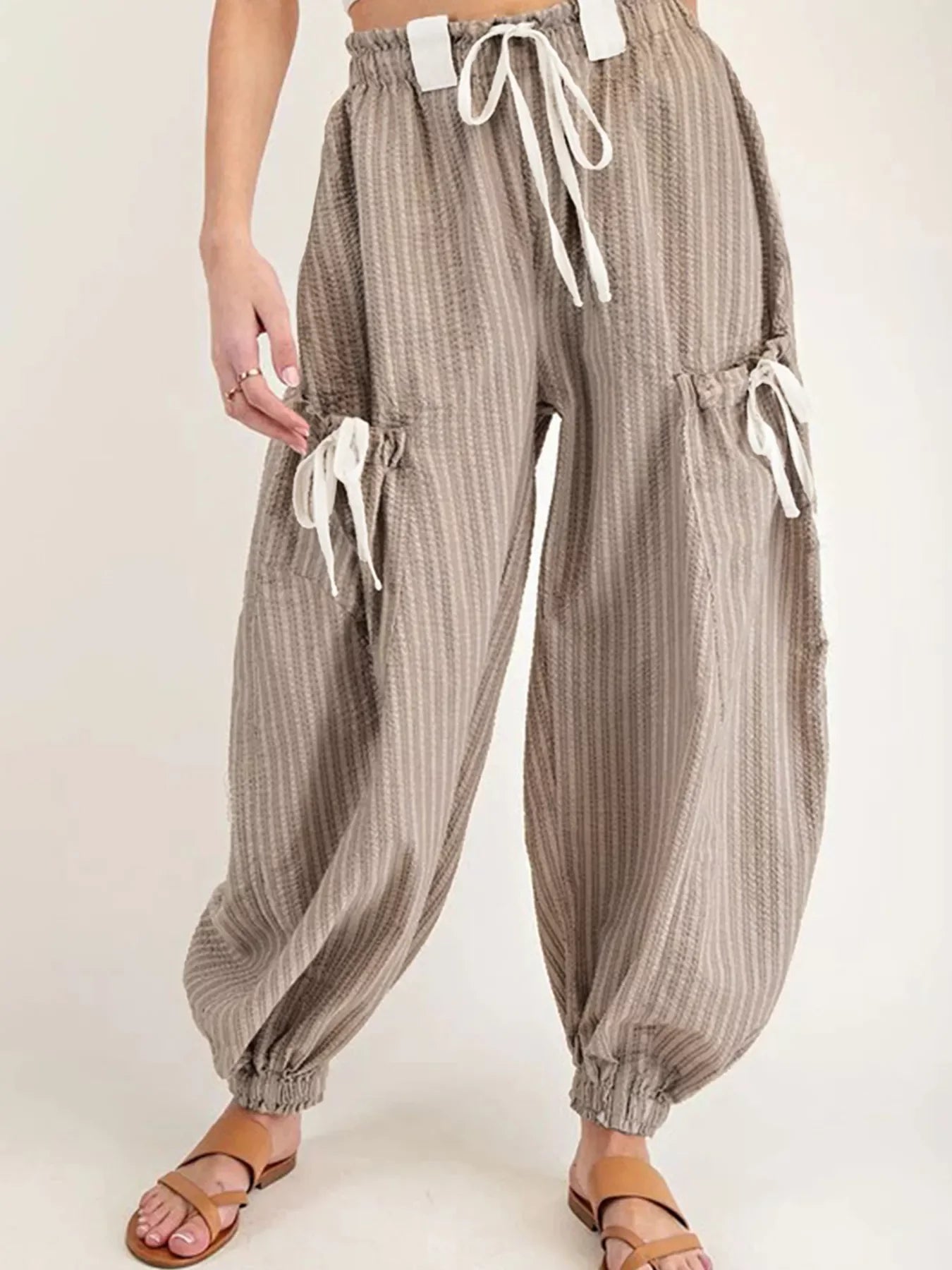 Stripe Drawstring Cargo Jogger Pants with Pockets