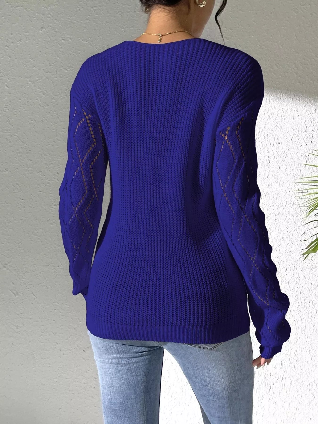 V-Neck Hollow Knit Sweater