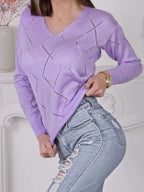 Openwork V-Neck Sweater