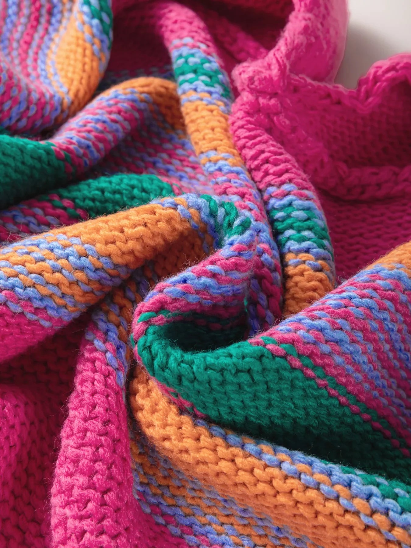 Stripe Colorful Puff Sleeve Drop Shoulder Loose Cardigan