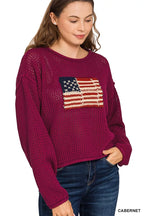 Zenana American Flag Crew Neck Sweater