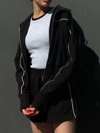 Zip Up Long Sleeve Top and Shorts Set