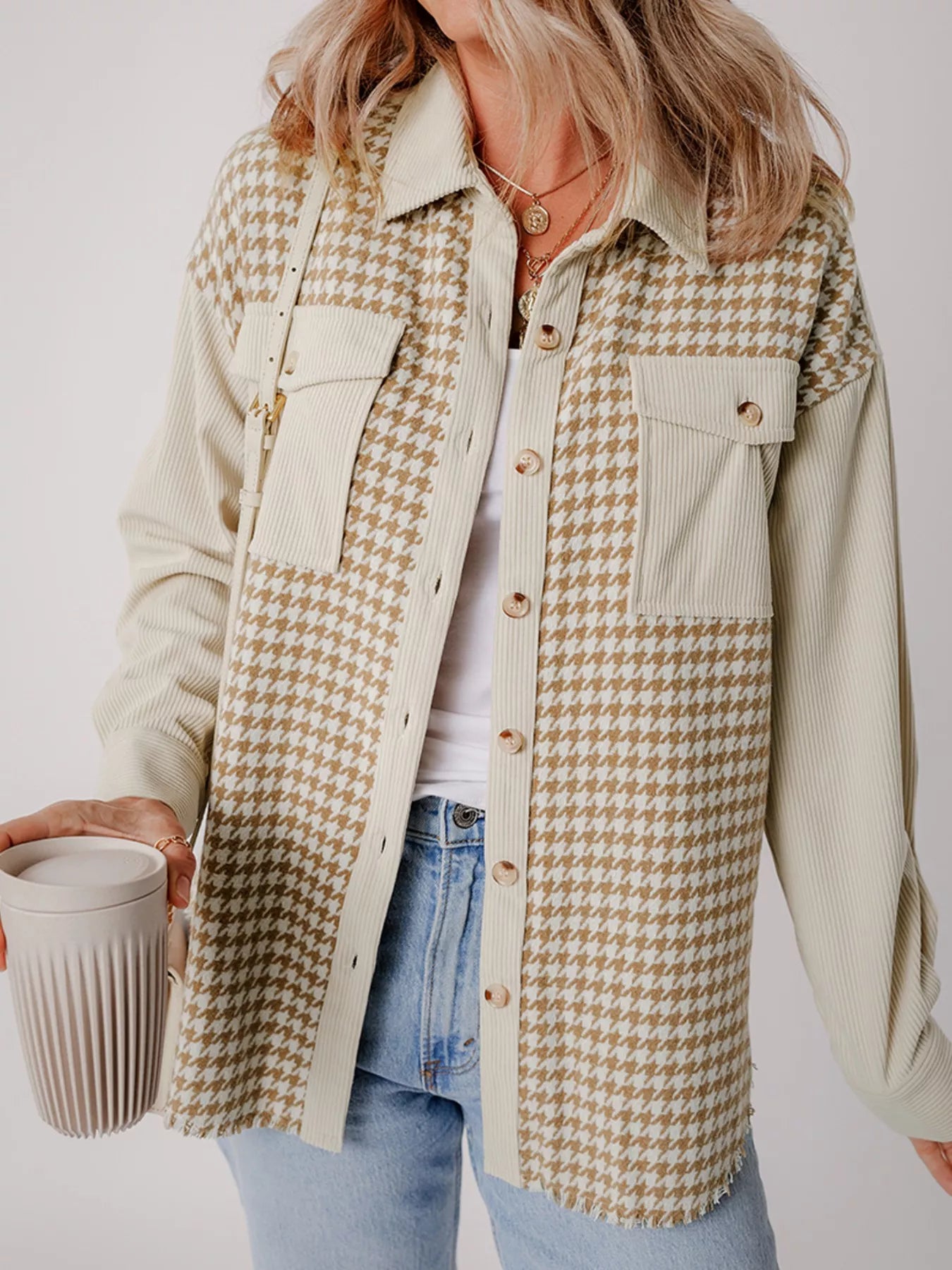 Houndstooth Button-Down Jacket