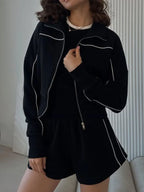 Zip Up Long Sleeve Top and Shorts Set