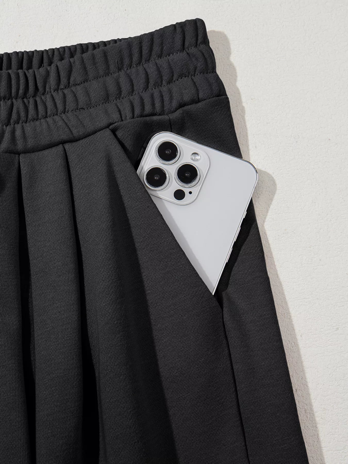 Tied Elastic High Waist Pleated Detail Solid Sweatpants