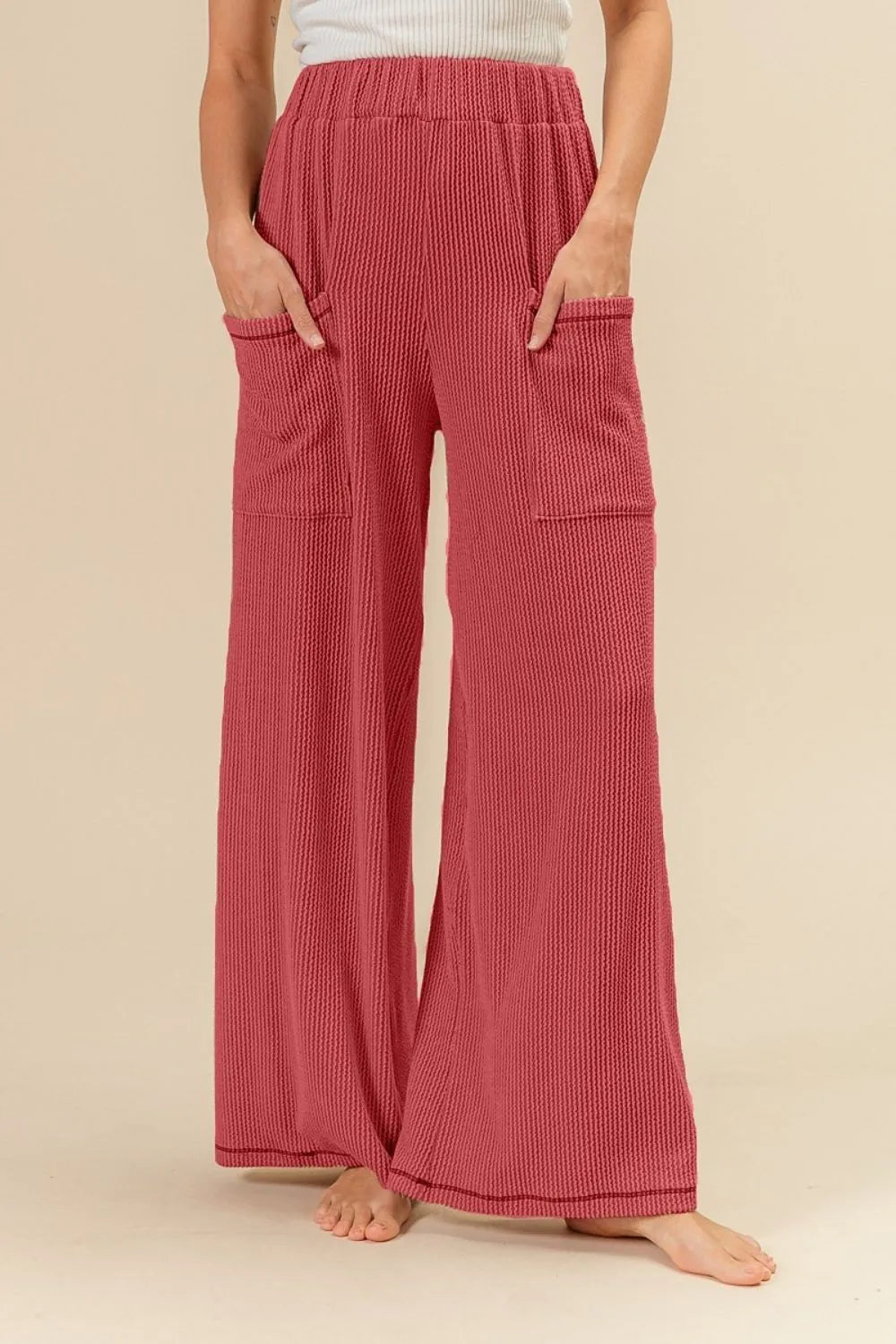 BiBi 2tone Cord Rib Waist Band Side Pocket Pants